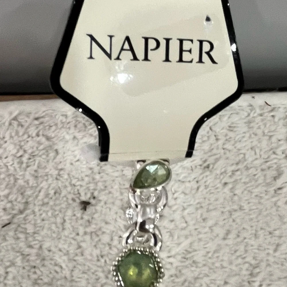 Napier Silver Bracelet with Light Green Gemstones